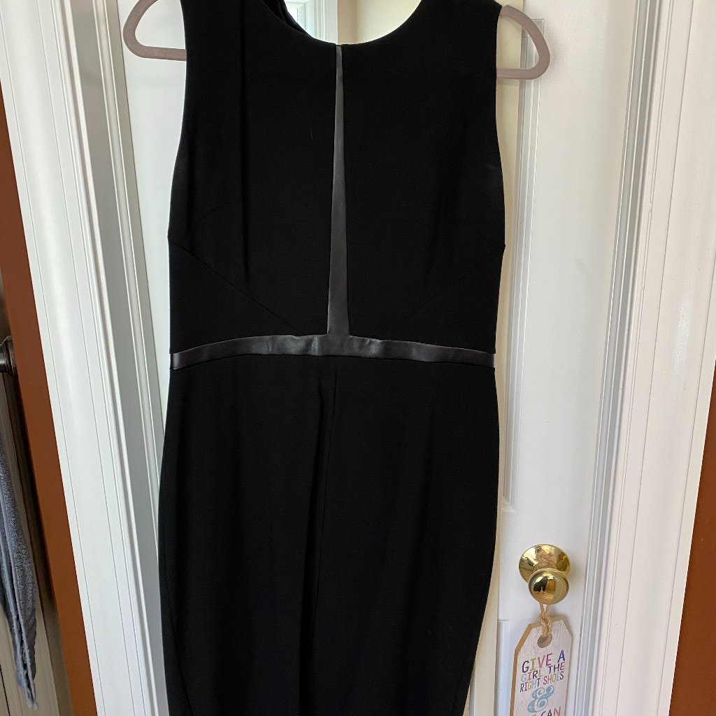 White House Black Market Leather Inset Black Sheath Dress